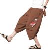imageINVACHI Mens Linen Harem Capri Pants Lightweight Elastic Waist Casual Baggy Pants Beach Yoga TrousersAkhaki