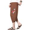 imageINVACHI Mens Linen Harem Capri Pants Lightweight Elastic Waist Casual Baggy Pants Beach Yoga TrousersAkhaki