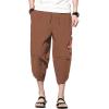 imageINVACHI Mens Linen Harem Capri Pants Lightweight Elastic Waist Casual Baggy Pants Beach Yoga TrousersAkhaki