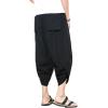 imageINVACHI Mens Linen Harem Capri Pants Lightweight Elastic Waist Casual Baggy Pants Beach Yoga TrousersJblack