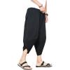 imageINVACHI Mens Linen Harem Capri Pants Lightweight Elastic Waist Casual Baggy Pants Beach Yoga TrousersJblack