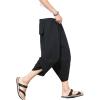 imageINVACHI Mens Linen Harem Capri Pants Lightweight Elastic Waist Casual Baggy Pants Beach Yoga TrousersJblack