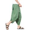 imageINVACHI Mens Linen Harem Capri Pants Lightweight Elastic Waist Casual Baggy Pants Beach Yoga TrousersJgreen