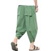 imageINVACHI Mens Linen Harem Capri Pants Lightweight Elastic Waist Casual Baggy Pants Beach Yoga TrousersJgreen