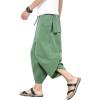 imageINVACHI Mens Linen Harem Capri Pants Lightweight Elastic Waist Casual Baggy Pants Beach Yoga TrousersJgreen