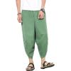 imageINVACHI Mens Linen Harem Capri Pants Lightweight Elastic Waist Casual Baggy Pants Beach Yoga TrousersJgreen