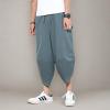 imageINVACHI Mens Linen Harem Capri Pants Lightweight Elastic Waist Casual Baggy Pants Beach Yoga TrousersJgrey