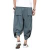 imageINVACHI Mens Linen Harem Capri Pants Lightweight Elastic Waist Casual Baggy Pants Beach Yoga TrousersJgrey