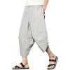 imageINVACHI Mens Linen Harem Capri Pants Lightweight Elastic Waist Casual Baggy Pants Beach Yoga TrousersJlight Grey