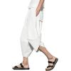 imageINVACHI Mens Linen Harem Capri Pants Lightweight Elastic Waist Casual Baggy Pants Beach Yoga TrousersJwhite