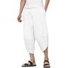 imageINVACHI Mens Linen Harem Capri Pants Lightweight Elastic Waist Casual Baggy Pants Beach Yoga TrousersJwhite