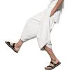 imageINVACHI Mens Linen Harem Capri Pants Lightweight Elastic Waist Casual Baggy Pants Beach Yoga TrousersJwhite