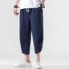 imageINVACHI Mens Linen Harem Capri Pants Lightweight Elastic Waist Casual Baggy Pants Beach Yoga TrousersNavy 75