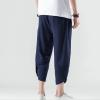 imageINVACHI Mens Linen Harem Capri Pants Lightweight Elastic Waist Casual Baggy Pants Beach Yoga TrousersNavy 75