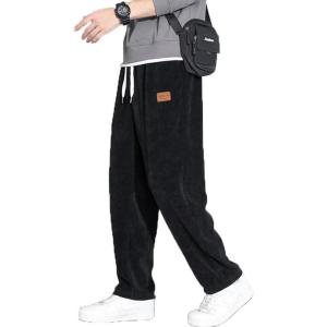 imageINVACHI Mens Casual Corduroy Pants Baggy Skater Pants Elastic Waist Drawstring Pants for MenBlack