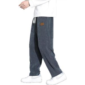 imageINVACHI Mens Casual Corduroy Pants Baggy Skater Pants Elastic Waist Drawstring Pants for MenGrey Plush