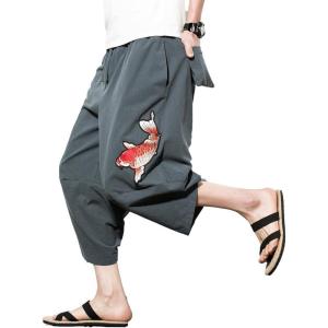 imageINVACHI Mens Linen Harem Capri Pants Lightweight Elastic Waist Casual Baggy Pants Beach Yoga TrousersAgrey