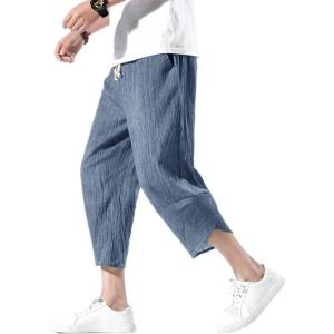 imageINVACHI Mens Linen Harem Capri Pants Lightweight Elastic Waist Casual Baggy Pants Beach Yoga TrousersBlue 75