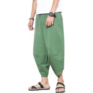 imageINVACHI Mens Linen Harem Capri Pants Lightweight Elastic Waist Casual Baggy Pants Beach Yoga TrousersJgreen