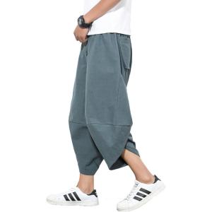 imageINVACHI Mens Linen Harem Capri Pants Lightweight Elastic Waist Casual Baggy Pants Beach Yoga TrousersJgrey