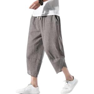 imageINVACHI Mens Linen Harem Capri Pants Lightweight Elastic Waist Casual Baggy Pants Beach Yoga TrousersLight Brown 75