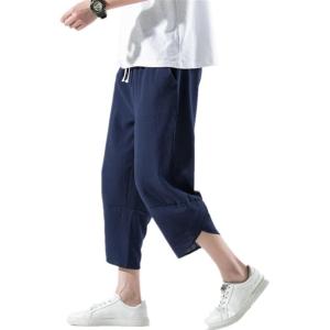 imageINVACHI Mens Linen Harem Capri Pants Lightweight Elastic Waist Casual Baggy Pants Beach Yoga TrousersNavy 75