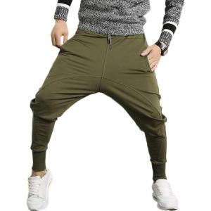imageINVACHI Slim Fit Mens Cotton Jogging Pants Low Crotch Drawstring Baggy Sweatpants Hip Hop Trousers
