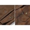 imageINVACHI Mens Faux Leather Trench Coat Waterproof PU Windbreaker Jacket with Detachable Collar Stylish OuterwearBrown