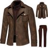 imageINVACHI Mens Faux Leather Trench Coat Waterproof PU Windbreaker Jacket with Detachable Collar Stylish OuterwearBrown