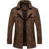 imageINVACHI Mens Faux Leather Trench Coat Waterproof PU Windbreaker Jacket with Detachable Collar Stylish OuterwearBrown