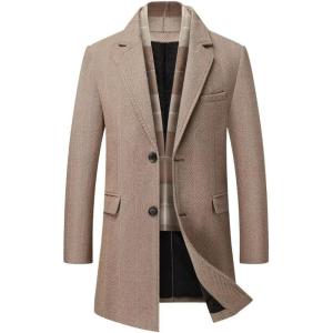 imageINVACHI Mens Casual Trench Coat with Detachable Scarfs Notched Collar Single Breasted OvercoatCoffee