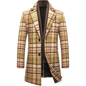 imageINVACHI Mens Wool Blend Coat Warm Winter Trench Coat with Detachable Soft Scarf Single Breasted OvercoatPyellow