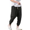 imageINVACHI Mens Baggy Harem Pants Japanese Linen Sweatpants Elastic Waist Hip Hop Joggers for MenBlack41