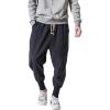 imageINVACHI Mens Baggy Harem Pants Japanese Linen Sweatpants Elastic Waist Hip Hop Joggers for MenNavy Blue46