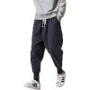 imageINVACHI Mens Baggy Harem Pants Japanese Linen Sweatpants Elastic Waist Hip Hop Joggers for MenNavy Blue46