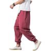 imageINVACHI Mens Baggy Harem Pants Japanese Linen Sweatpants Elastic Waist Hip Hop Joggers for MenRed41