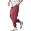 imageINVACHI Mens Baggy Harem Pants Japanese Linen Sweatpants Elastic Waist Hip Hop Joggers for MenRed41