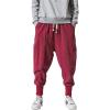 imageINVACHI Mens Baggy Harem Pants Japanese Linen Sweatpants Elastic Waist Hip Hop Joggers for MenRed46