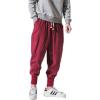 imageINVACHI Mens Baggy Harem Pants Japanese Linen Sweatpants Elastic Waist Hip Hop Joggers for MenRed46