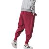 imageINVACHI Mens Baggy Harem Pants Japanese Linen Sweatpants Elastic Waist Hip Hop Joggers for MenRed46