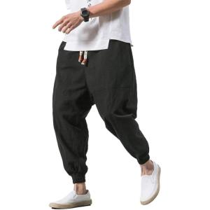 imageINVACHI Mens Baggy Harem Pants Japanese Linen Sweatpants Elastic Waist Hip Hop Joggers for MenBlack41