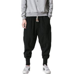 imageINVACHI Mens Baggy Harem Pants Japanese Linen Sweatpants Elastic Waist Hip Hop Joggers for MenBlack46