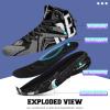 imageASHION Unisex Kids Basketball Shoes Air Boys Girls High Top Sneakers Breathable Outdoor Cushioning Athletic ShoesF31Black Silver