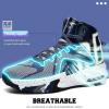 imageASHION Unisex Kids Basketball Shoes Air Boys Girls High Top Sneakers Breathable Outdoor Cushioning Athletic ShoesF31White Blue