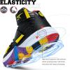 imageASHION Unisex Kids Basketball Shoes Air Boys Girls High Top Sneakers Breathable Outdoor Cushioning Athletic ShoesFBlack Yellow