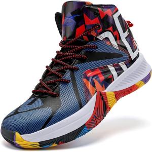 imageASHION Unisex Kids Basketball Shoes Air Boys Girls High Top Sneakers Breathable Outdoor Cushioning Athletic ShoesFColourful