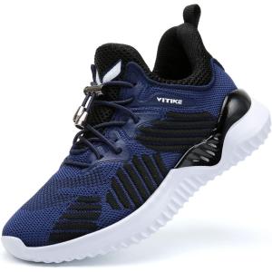imageLittleplum Boys Running Shoes Slip On Kids Sneakers Mesh Tennis Shoes Lightweight Breathable for Athletic Gym School SportClassic Blue