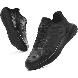 imageLittleplum Boys Running Shoes Slip On Kids Sneakers Mesh Tennis Shoes Lightweight Breathable for Athletic Gym School SportEnergic All Black
