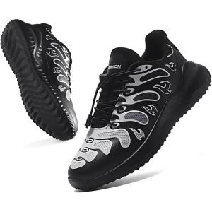 imageLittleplum Boys Running Shoes Slip On Kids Sneakers Mesh Tennis Shoes Lightweight Breathable for Athletic Gym School SportEnergic Black Grey