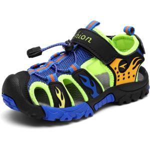 imageLittleplum Boys Sandals Closed Toe Sport Sandals Summer Shoes for Kids Walking Hiking Athletic OutdoorVibrant Fire Blue